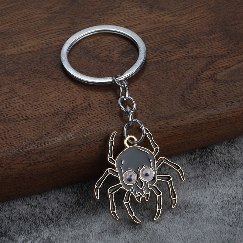 Halloween Moving Eye Spider Alloy Keychain DIY Pendant Accessory