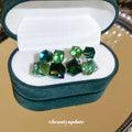 Green Square Crystal Cluster Stud Earrings With Decorative Details view 4