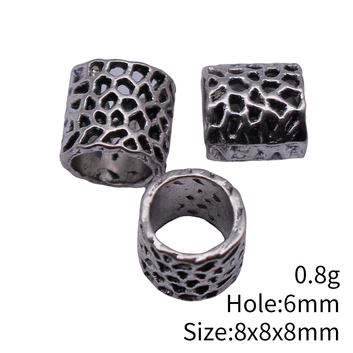 8x8x8mm 0.8g Multicolor Zinc Alloy Hollow Mesh Tube Large Hole Spacer Beads for Dreadlock Jewelry