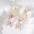 Gold Tone Mermaid Tail Pressed Flower Resin Hook Earrings view 6