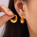 Hollow Crescent Moon Stud Earrings Gold And Steel Tone view 1