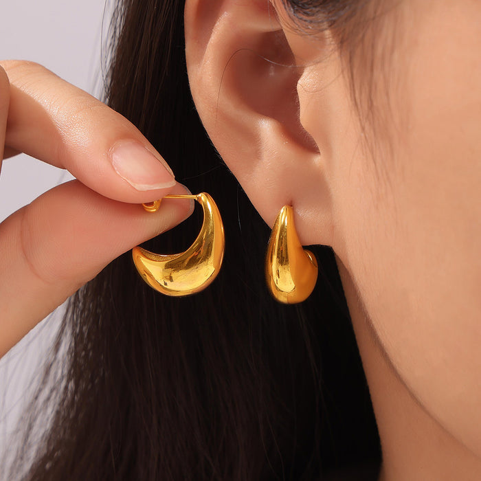 Hollow Crescent Moon Stud Earrings Gold And Steel Tone