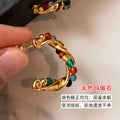 Gold Tone Wrapped C Hoop Stud Earrings with Colorful Beads view 1