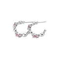 Silver Tone Pink Crystal Hoop Earrings With Decorative Details view 5