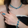 Gold Heart Crystal Necklace Bracelet Earring Jewelry Sets view 2