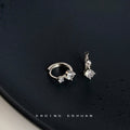 Silver CZ Mini Huggie Hoop Earrings Dual Round Stones view 2