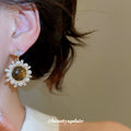 Brown Cabochon Crystal Flower Stud Earrings Statement Fashion Jewelry view 3