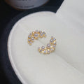 Crystal Crescent Stud Earrings With Pearl Accents In Two Tones view 6