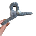 Gray Fuzzy Yarn Claw Hair Clip Large Pearl Fur Pom view 5