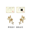 Gold Tone Clear Stone Double Star Asymmetric Stud Earrings view 4