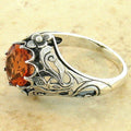 Antique Silver Floral Ring Orange Round Center Stone Metal view 2