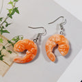 Orange Shrimp Figure Drop Earrings with Silver Tone Hooks view 5