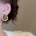 Brown Stone Look Stud Earrings in Round and Ornate Shapes view 4