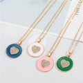 Gold Tone Enamel Heart and Crystal Round Pendant Necklaces in Four Colors view 1