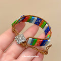 Leather Cord Square Tile Stone Bracelet Silver Filigree Clasp view 4