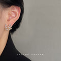 Gold Openwork Bow Pearl Clear Crystal Stud Earrings view 2