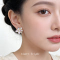 Gold Iridescent Purple Enamel Flower Crystal Leaf Studs view 2