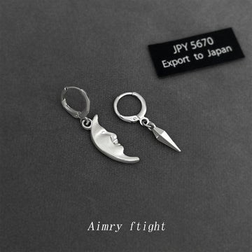 Silver-Tone Asymmetric Moon Face Ice Spike Huggie Earrings