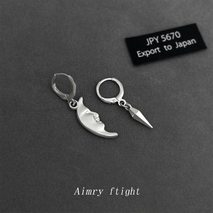 Silver-Tone Asymmetric Moon Face Ice Spike Huggie Earrings
