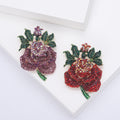 Crystal Rose Brooch Green Leaves Red and Purple Options view 1