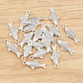 Textured Small Fish Charms With Scales in Bright Silver Tone view 3