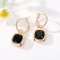 Gold Tone Square Faceted Crystal Huggie Drop Earrings in Eight Colors view 6