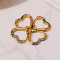 Gold Heart Outline Zircon Huggie Earrings Multi Color view 3