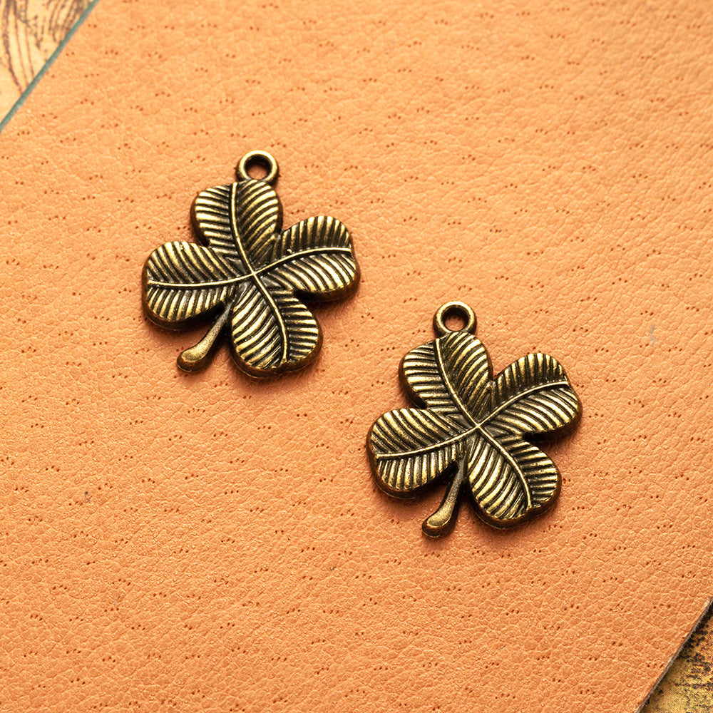 Vintage Alloy Four Leaf Clover Charm Pendant for DIY Jewelry