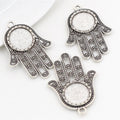 Hamsa Hand Round Pendant Bezel Setting in Antique Silver view 2