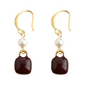 Gold Hook Wine Red Enamel Square Drop Earrings Pearl view 5