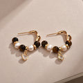 Gold-Tone Beaded Hoop Earrings With Clear Heart Charms view 1
