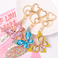 Gold Rhinestone Butterfly Heart Clasp Metal Keychain view 1
