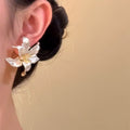Sculptural Iris Flower Stud Earrings in Three Colors view 4