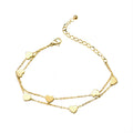 Double Layer Heart Charm Bracelet Gold Tone Fine Chain Lobster Clasp view 5