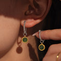 Twisted Hoop Earrings Green Agate Drop Gold Or Steel view 4