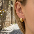 Gold Sun Moon Star Embossed Huggie Hoop Earrings Zircon view 4