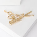 Scissors and Comb Brooch in Gold or Silver Decorative Lapel Pin view 3