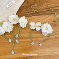 White Fabric Flower Green Bead Blue Drop Necklace Earrings view 4