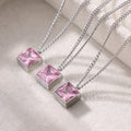 Steel Square Pink Zircon Pendant Curb Chain Necklace view 4