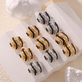 Round Domed Pearl Bead Stripe Stud Earrings Gold Steel view 2