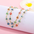 Gold Tone Multicolor Evil Eye Chain Bracelet and Necklace view 1