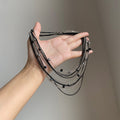 Multi Layer Black Silver Chain Necklace Crystal Beads view 3