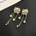 Pearl Look Cluster Flower Triple Chain Tassel Earrings view 3