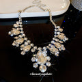 Silver Round Teardrop Crystal Bib Statement Necklace Single view 4