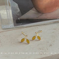 Gold Branch Yellow Green Enamel Leaf Stud Earrings view 6