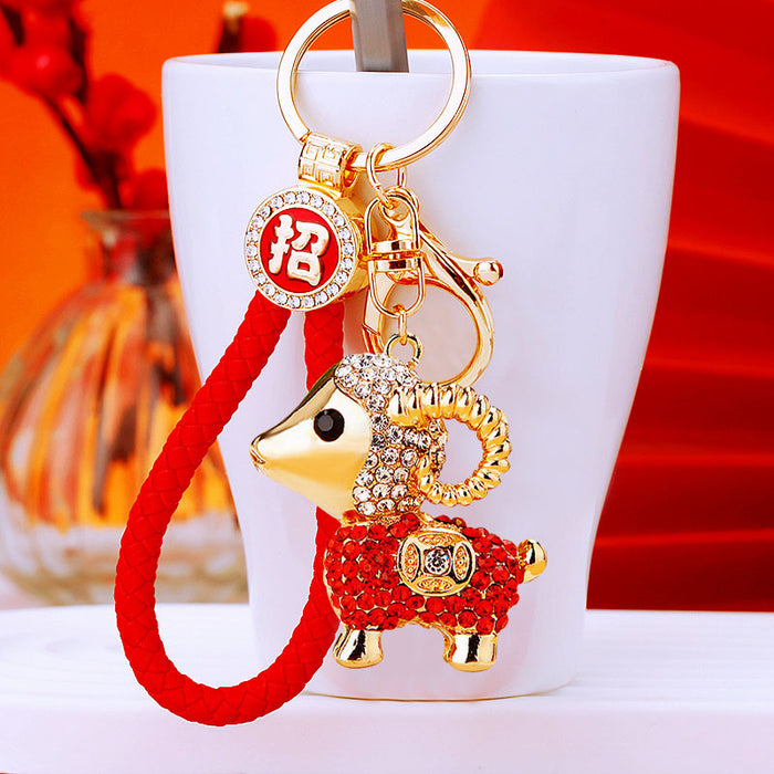 Jeweled Sheep Keychains in Five Colors With Braided Wrist Straps