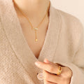 Love Letter Bar Star Drop Pendant Necklace Gold Steel Tone view 4