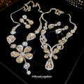 Silver Tone Large Flower Clear Crystal Necklace And Earring Set view 1