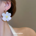 White Sequin Flower Huggie Earrings Fashion Jewelry view 3
