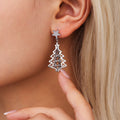 Cutout Christmas Tree Star Stud Dangle Earrings Stainless Steel view 3